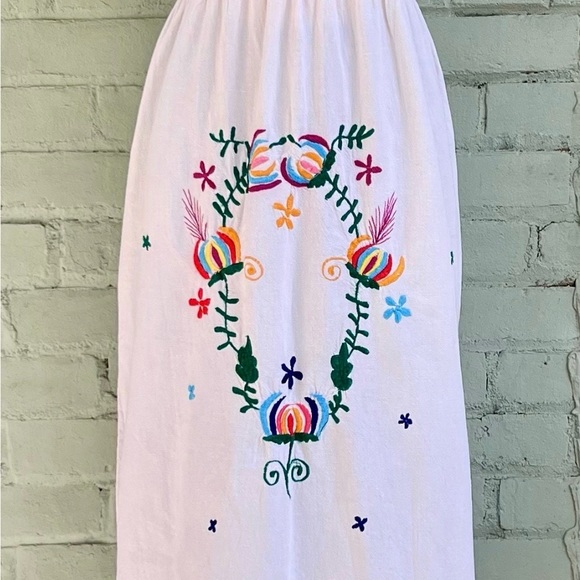 Vintage 70s Floral Embroidered Spaghetti Strap Dress - Picture 2 of 8